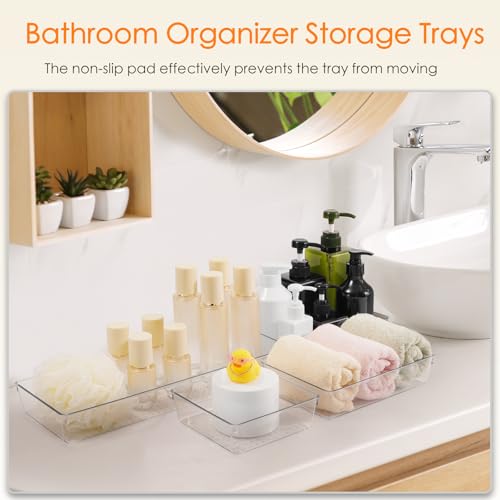Criusia Drawer Organizer, 18 Pack Large Clear Plastic Kitchen Drawer Organizers Set, 6 Size Versatile Bathroom and Vanity Drawer Organizer Trays, Storage Bins for Makeup, Bedroom, Kitchen Utensils - size: 18PACK
