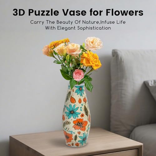 3D Puzzle Vase LED Light, Creative Flower Vase with Cut-Out Design, Adult Crafts 3D Puzzles for Home Decor Table Centerpiece, Unique Gifts for Housewarming Women's Day - color: Floral Leaves