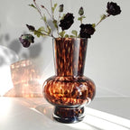 8" High Luxe Leopard Glass Vase — Unique Modern Amber Brown Centerpiece for Home Decor, Gifts & Everyday Elegance