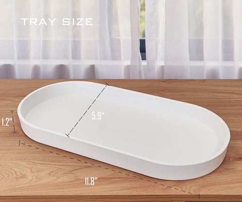 White Small Tray (11.8 inch), Oval Tray for Kitchen Counter, Bathtub Bathroom Vanity Items, Countertop Organizer, Coffee Accessory, Bar, Serving Seasoning, Salt and Pepper, Soap, Perfume. - color: White, size: 11.8" x 5.9" x 1.2"