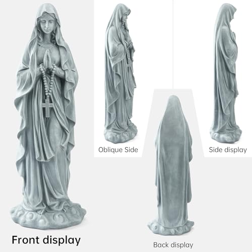 VChymm Virgin Mary Praying Statue 31.49 Inch Tall Outdoor Garden Religious Garden Outdoor Yard Patio Deck Home Entryway Hallway Sculpture Magnesium Oxide Stone （Grey Virgin） - color: Blue