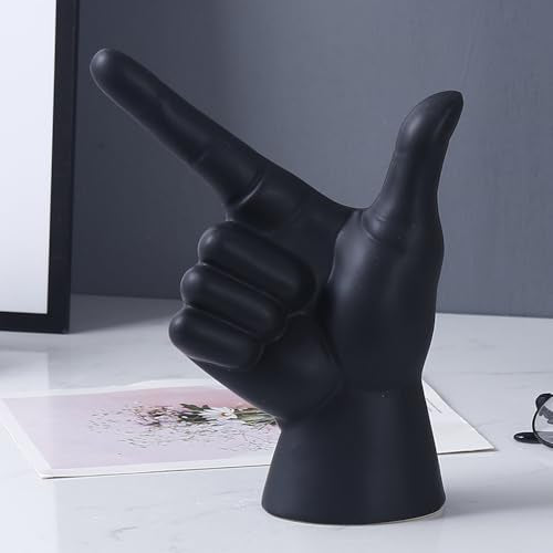 Rayberro Ceramic Hand Gesture Sculpture Creative Hand Statue Home Decor Hand Gesture Figurine Decors for Living Room Bedroom Office Bookshelf Coffee Tabletop Ornaments Decorations Gift (Black) - color: Black