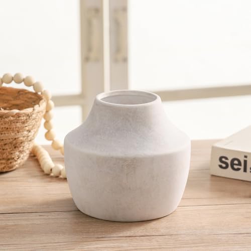 Mitt&Ditt Ceramic Flower Vase, 5.3 inch Off-White Farmhouse Rustic Vase, Handcrafted Weathered Pottery Vases, Small Flower Terracotta Vases for Home Decor, Living Room, Table, Shelf - color: B-5.3"h-antique