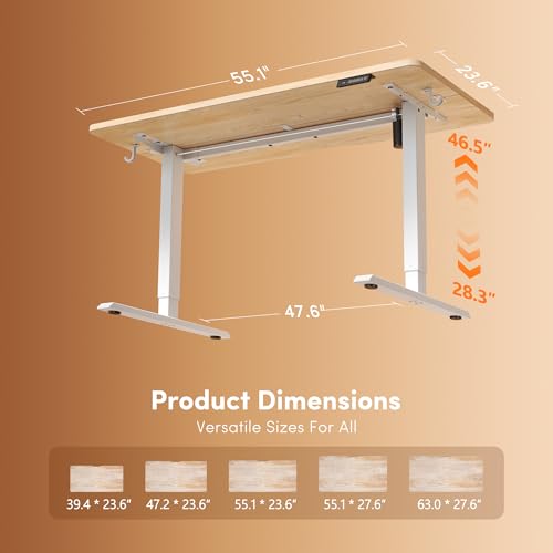 FEZIBO 55 x 24 Inchs Electric Standing Desk, Height Adjustable, Sit Stand Up, Computer Office Desk with Splice Board, White Frame/Maple Top - color: Maple, size: 55x24