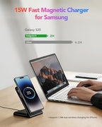 Magnetic Wireless Charger for iPhone, 15W Phone Charger Stand for iPhone/Samsung/Google(Matt Black) - color: Matt Black