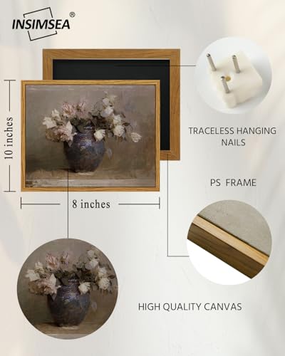 InSimSea Framed Canvas Print , Roses in Vase Classical Oil Paintings for Wall Decorations Canvas wall art for Bedroom Living Room Bathroom Decor ,Farmhouse Decor 8x10in - color: Roses in Vase, size: 10"L x 8"W