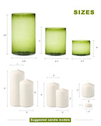 ARIAMOTION Hurricane Candle Holders Set 3, Spring Green Glass with Seeded Bubbles, Pillar Candle Holders Bulk,Cylinder Vase Centerpieces 10" 7" 4" Height