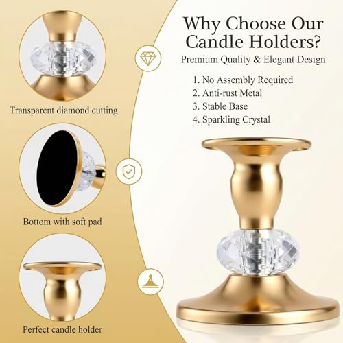 Candlestick Holders Taper Candle Holders, Candle Stick Candle Holder for Table Centerpiece, Wedding Reception, Festive Christmas Mantel Decoration or Home Decor(Golden, 6 Sets(12 Pcs)) - color: Golden, size: 6 Sets(12 Pcs)
