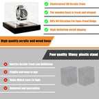 Single Watch Display Case, 3mm Clear Acrylic Watch Box with Solid Wood Base, Built-in Holder, No Assembly Required - Luxury Watch Holder for Men & Women (4.25" W x 4.25" D x 3.85" H) - size: Display Case (No LED) For 1 Watch