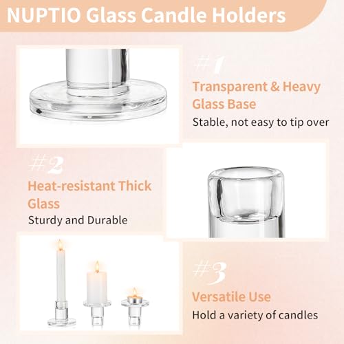 NUPTIO Candle Stick Candle Holder: Set of 20 Short Taper Candlestick Holders Bulk Small Modern Glass Tapered Candleholders for Wedding Christmas Holiday Centerpiece - size: 20 Pcs