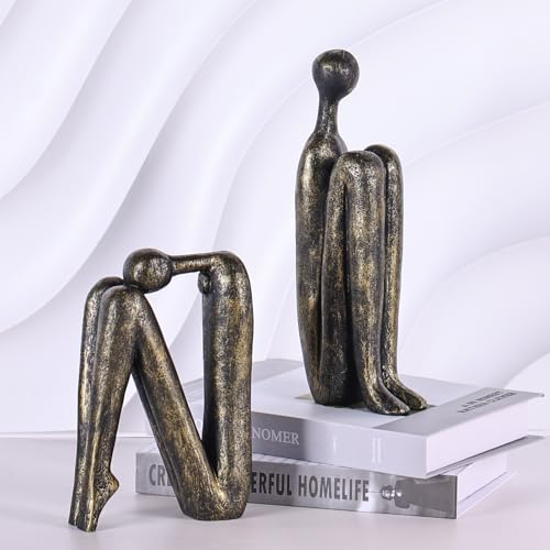 Heavy Bookends for Heavy Books – Modern Decorative Book Ends Thinker Statue, Creative Bookends Book Stopper for Shelves, Abstract Sculpture Bookshelf Desk Decor for Home Office (Imitation Bronze) - color: Bronze