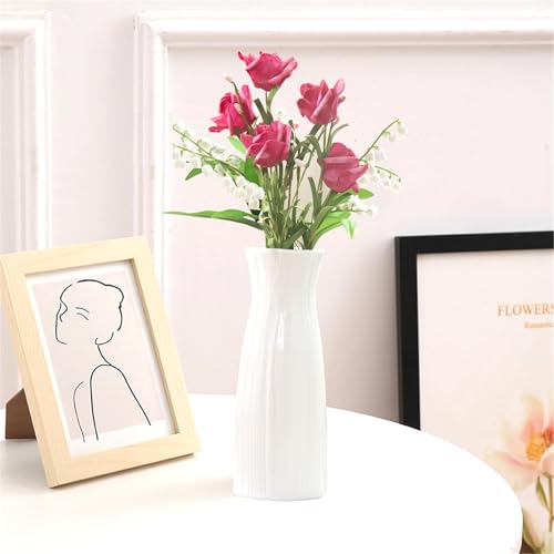 White Ceramic Vase for Home Decor, Small Modern Cute Vases for Flower Bouquet Pampas Grass Tulips Rose Dried Flowers Plant Bud, Table centerpieces,Living Room Dining Room,Office Decor, 8.3 Inch