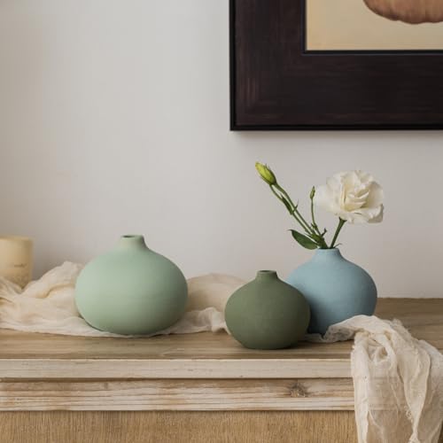 Ceramic Vase Set of 3, Mini Flower Vase for Home Decor, Modern Vase, Small Flower Vases for Dining Table Centerpieces,Living Room,Shelf,Mantel and Entryway Display - color: Multicolor-02