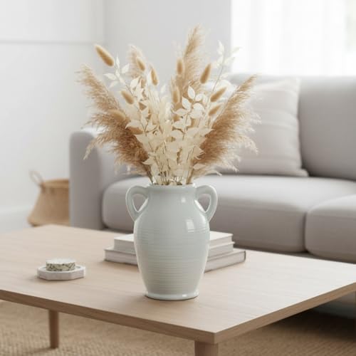Sunddo Gray Ceramic Vase 8 Inch Modern Decorative Vase with 2 Handles, Neutral Gray Centerpiece for Table, Living Room, Bathroom Decoration, Mantel, Shelf Decor, - color: Grey - 8, size: 8 Inch