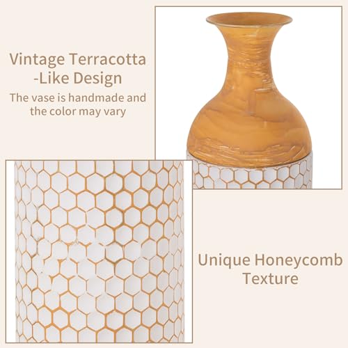 Sziqiqi Rustic White Floor Vases Set of 3-27/20/16in Metal Extra Large Vase for Dried Flowers Shabby Chic Oversized High Vases Standing Antique Terracotta Farmhouse Vase for Pampas Grass Twigs Wicker - style: Large White Vases