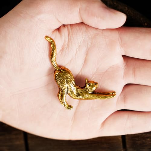 CHOVY Retro Seductive Cat Sculpture-Elegant Stretched Pose 100% Solid Brass Handcrafted - Ideal Home Decor Desk Ornament Collectible Art Piece Office Accent Artistic Scene Decoration - style: Seductive Cat