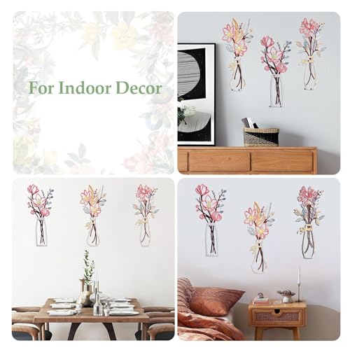 EEEKit 3 PCS Metal Flower Vase Wall Art, 5.9x13.7 Inch Minimalist Floral Wall Hanging Decor, Floral Wall Decor for Housewarming Gifts