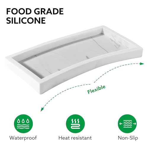 Bathroom Vanity Tray, 7.9'' Silicone Kitchen Sink Soap Tray, Toilet Tank Desk Organizer, Perfume Tray, Coffee Table Tray (Marble White) - color: Marble White