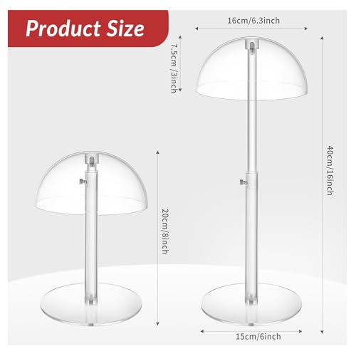 JUESHA Clear Acrylic Hat Display Stand Height Adjustable, Countertop Hat Holder for Baseball Caps Cowboy, Wig Head Counter Stand for Closet (PATENT PENDING) - size: Standard