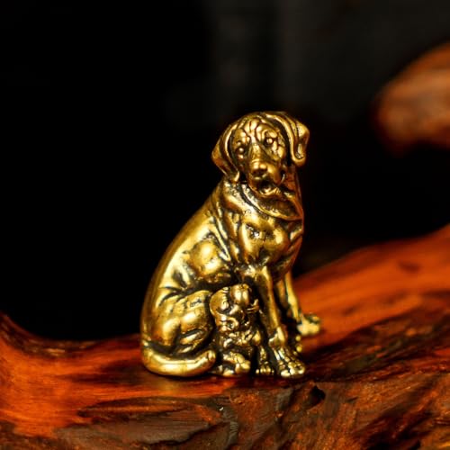 CHOVY 100% Solid Brass Mother Dog with Puppy Statue - Retro Animal Figurine, Handcrafted Desk Ornament, Vintage Collectible Art Piece, Home & Office Decor, for Dog Lovers 1.13 oz - style: Parent Child Dog