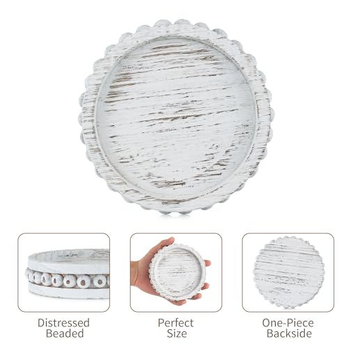 Hanobe Candle Holder for Pillar Candles: Set of 3 Rustic Farmhouse Wooden Candlestick Holders - Whitewashed Candle Stand for Table Centerpieces Fireplace Mantel Home Decor