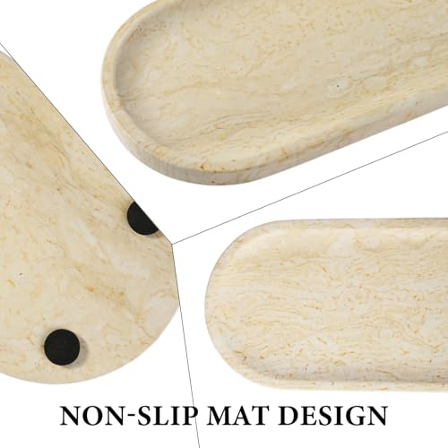 Koville Natural Marble Tray for Home Decor, 12"x6" Marble Vanity Tray for Dresser, Stone Perfume Organizer Jewelry Dish for Bathroom, Stone Catchall Storage Trays for Candles - color: Hibiscus Yellow, size: 12" x 6" x 0.7"