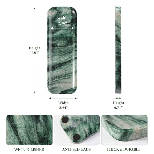 Koville Marble Tray for Bathroom Sink, 12"x4" Natural Stone Vanity Tray for Kitchen Dresser Countertop, Rectangular Decorative Marble Tray for Jewelry Perfume Trinket(Green) - color: Green, size: 12" x 4" x 0.7"
