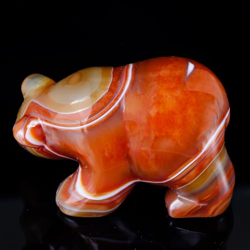 3" Red Banded Carnelian Crystal Bear Figurine Gifts for Hand Carved, Gemstone for Office Bear Statues Home Decor - color: Red Banded Carnelian Crystal