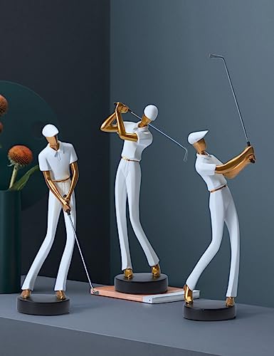 HAUCOZE Golf Figurine Statue Golfer Sculpture White Modern Home Decor Sports Office Gift Polyresin 9.6 Inch