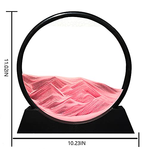 Muyan Moving Sand Art Picture Sandscapes in Motion Round Glass 3D Deep Sea Sand Art for Adult Large Desktop Art (Pink, 12 Inch) - color: Pink, size: 12 Inch