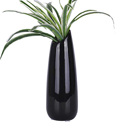 VanEnjoy 9.4" Black High Creative Oblique Opening Design Desktop Ceramic Vase Home Office Decoration Vases - color: Black