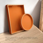 SANZIE Leather Tray Desktop Storage Organizer Premium Serving Tray Decorative Trays Valet Trays for Sundries Cosmetics Phone Wallet Cutlery (Orange Holder with Disc)