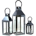 Allgala 3-PC Lantern Set 24 Inch Jumbo Deluxe Modern Indoor/Outdoor Candle Lantern Set Black Stainless Steel Frame Tempered Glass Pyramid Top for Garden Poolside Fireplace Wedding - color: Pyramid Top Black
