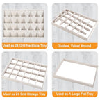 Mornajina 24 Grids Stackable Jewelry Tray Organizer with Removable Dividers, Velvet Jewelry Display Tray for Earrings Necklaces Bracelet Rings Display Showcase - Beige - color: Beige