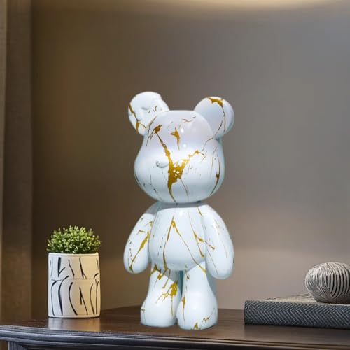 Bear Statue Resin Graffiti Animal Sculpture for Home, Office Decor, Abstract Design for Birthday, Anniversary and Gift Present (Gold Stripe) - color: Gold Stripe