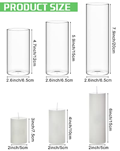 Shihanee Set of 6 Pillar Candles with Glass Cylinder Vases Clear Cylinder Hurricane Candleholders for Slim Tall Pillar Candles Wedding Table Centerpieces(2.6'' X 4.7'', 5.9'', 7.9'',White) - color: White, size: 2.6'' X 4.7'', 5.9'', 7.9''