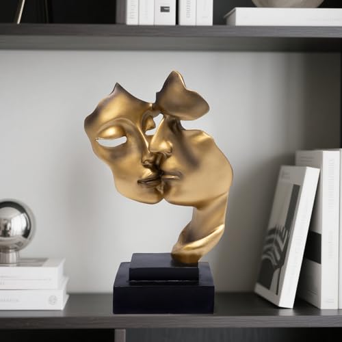 Hodao Romantic Golden Couple Sculpture Ornament - Modern Minimalist Art Statue, Home Decor for Living Room & Bedroom, Wedding Anniversary/Valentine's Day/Housewarming Gift (Black) - color: Romantic Kiss B