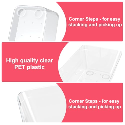 15 Piece Clear Plastic Drawer Organizers Set - 4 Sizes Bathroom & Dresser Storage Bins, Stackable Kitchen Desk Organizer Trays for Makeup, Jewelry, Utensils, Junk, Gadgets