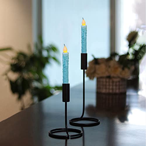 CVHOMEDECO. Real Wax Hand Dipped Battery Operated LED Timer Taper Candles Rustic Primitive Flameless Lights Decor, 6-3/4 Inch, Teal, 3 PCS in a Package - color: Teal 3 Pcs