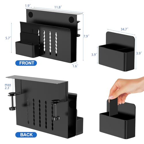 HAMOPY Desk Side Storage, Single-Layer Steel Hanging Desk Organizer with Magnetic Pen Holder, No Drilling Desk Drawer Cable Management Tray, Under Table Laptop Holder for Office, School&Home(Black) - color: Black, size: Single(1 Tier)