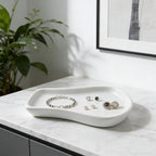 White Ceramic Trinket & Jewelry Tray Dish Set - 2 Pieces Minimalist Organizer for Earrings, Rings, Necklaces - Elegant Irregular Home Decor Accent