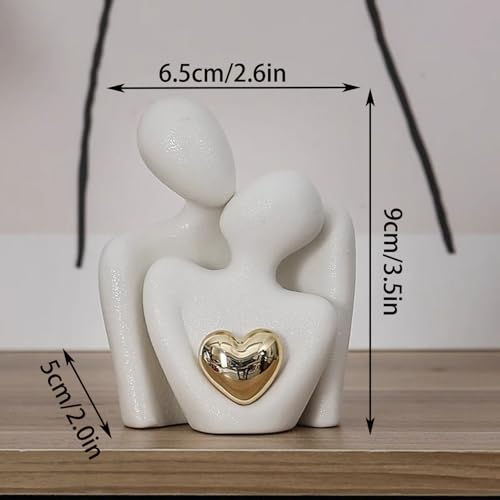 Mini Hugging Couple Statue Ceramic Lover Figurine Home Decor is a Romantic Gift for Her on Wedding Anniversary and Valentines, TV Stand Decoration Knick Knacks for Shelves (White) - size: S-3.5in