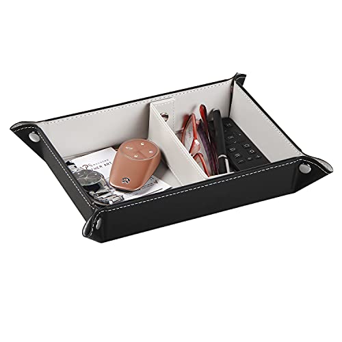 YAPISHI Key Dish Bowl for Men, Entryway Catchall Holder Bedside Table Valet Tray for Pocket Stuff, PU Leather Nightstand Organizer for Dice/Coins/Wallet/Watch/Rings/Sunglasses, Dresser/Coffee Table - color: X-gray