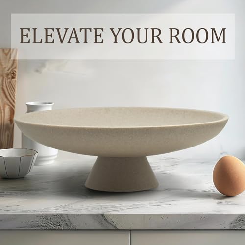 LIN CHUAN Large Decorative Bowl, Modern Resin Pedestal Bowl for Home Decor, Stylish Fruit Bowl for Kitchen Counter, Chic Key Holder for Entry Table, Beige - color: Beige