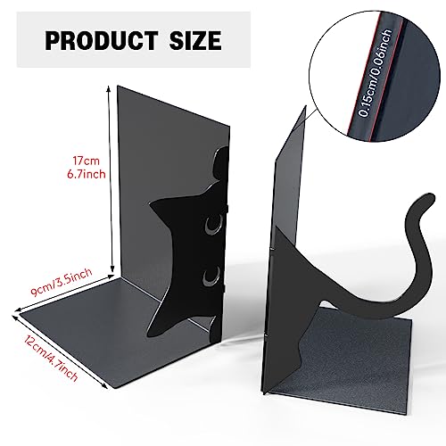 Book Ends Decorative,ENCIMART Book Ends,Metal Bookends,Book Holders for Shelves,Office Decorative Bookends,1.5mm Thickened Book Ends,Bedroom Library Office School Book Desktop Organizer Gift（Cat） - color: Cat