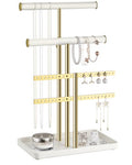 pickpiff Jewelry Holder Organizer with Velvet, Adjustable 10"-17" Tall, Metal Stand for Display Bracelet, Necklace, Earrings, Rings, White and Gold - color: Gold and White