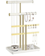 pickpiff Jewelry Holder Organizer with Velvet, Adjustable 10"-17" Tall, Metal Stand for Display Bracelet, Necklace, Earrings, Rings, White and Gold - color: Gold and White