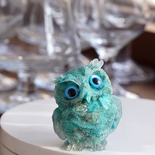OwMell Owl Statue Tumbled Stone Gemstone Owl Figurine Home Decor Shelf Decor 2.5" - Turquoise - color: Turquoise
