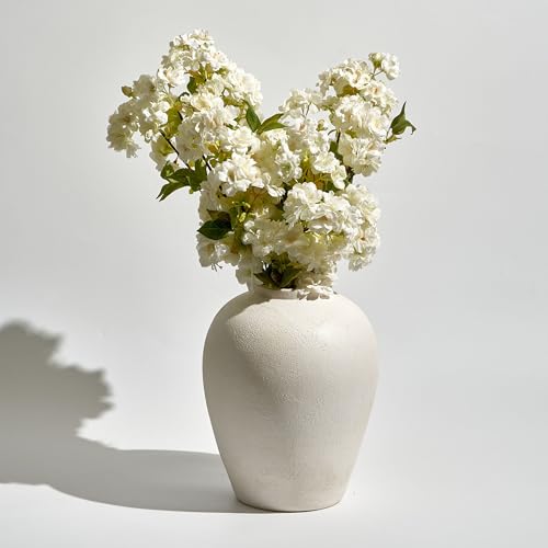 LB2 White Ceramic Large Vase, 12.7" Tall Zen Style vase, Terra Cotta Pitcher, Distressed Farmhouse Decor, Pottery Decorative Flower for Home Decor - color: White - 12.7"