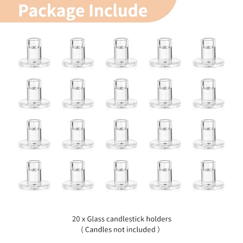 NUPTIO Candle Stick Candle Holder: Set of 20 Short Taper Candlestick Holders Bulk Small Modern Glass Tapered Candleholders for Wedding Christmas Holiday Centerpiece - size: 20 Pcs